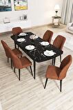 Rovena Zayn Siyah Mermer 80x132 Açılabilir Suntalam Yemek Odası Takımı 6 Adet Sandalye