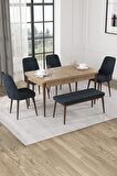 Rovena Alya Meşe 80x132 Açılabilir Mdf Mutfak Masası Takımı 4 Adet Sandalye+1 Bench