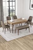Rovena Alya Meşe 80x132 Açılabilir Mdf Mutfak Masası Takımı 4 Adet Sandalye+1 Bench