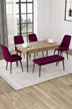 Rovena Alya Meşe 80x132 Açılabilir Mdf Mutfak Masası Takımı 4 Adet Sandalye+1 Bench