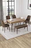 Rovena Alya Meşe 80x132 Açılabilir Mdf Mutfak Masası Takımı 4 Adet Sandalye+1 Bench