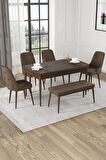 Rovena Alya Barok 80x132 Açılabilir Mdf Mutfak Masası Takımı 4 Adet Sandalye+1 Bench