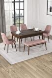 Rovena Alya Barok 80x132 Açılabilir Mdf Mutfak Masası Takımı 4 Adet Sandalye+1 Bench