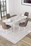 Rovena Alya Beyaz Mermer 80x132 Açılabilir Mdf Mutfak Masası Takımı 4 Adet Sandalye
