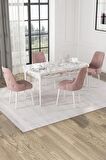 Rovena Alya Beyaz Mermer 80x132 Açılabilir Mdf Mutfak Masası Takımı 4 Adet Sandalye