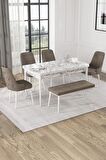 Rovena Alya Beyaz Mermer 80x132 Açılabilir Mdf Mutfak Masası Takımı 4 Adet Sandalye+1 Bench