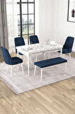 Rovena Alya Beyaz Mermer 80x132 Açılabilir Mdf Mutfak Masası Takımı 4 Adet Sandalye+1 Bench