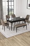 Rovena Alya Siyah Mermer 80x132 Açılabilir Mdf Mutfak Masası Takımı 4 Adet Sandalye+1 Bench