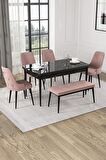 Rovena Alya Siyah Mermer 80x132 Açılabilir Mdf Mutfak Masası Takımı 4 Adet Sandalye+1 Bench