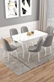 Rovena Vals Beyaz 80x132 Açılabilir Mdf Mutfak Masası Takımı 6 Adet Sandalye