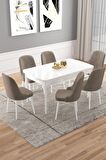 Rovena Vals Beyaz 80x132 Açılabilir Mdf Mutfak Masası Takımı 6 Adet Sandalye