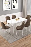 Rovena Vals Beyaz 80x132 Açılabilir Mdf Mutfak Masası Takımı 6 Adet Sandalye