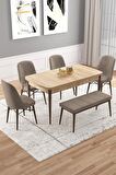Rovena Vals Meşe 80x132 Açılabilir Mdf Mutfak Masası Takımı 4 Adet Sandalye+1 Bench