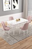 Rovena Vals Beyaz Mermer 80x132 Açılabilir Mdf Mutfak Masası Takımı 4 Adet Sandalye