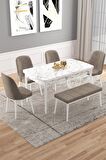 Rovena Vals Beyaz Mermer 80x132 Açılabilir Mdf Mutfak Masası Takımı 4 Adet Sandalye+1 Bench
