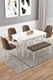 Rovena Vals Beyaz Mermer 80x132 Açılabilir Mdf Mutfak Masası Takımı 4 Adet Sandalye+1 Bench
