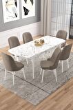 Rovena Vals Beyaz Mermer 80x132 Açılabilir Mdf Mutfak Masası Takımı 6 Adet Sandalye