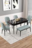 Rovena Vals Siyah Mermer 80x132 Açılabilir Mdf Mutfak Masası Takımı 4 Adet Sandalye+1 Bench