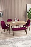 Rovena Armin Meşe 80x132 Açılabilir Mdf Mutfak Masası Takımı 4 Adet Sandalye+1 Bench