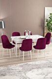 Rovena Armin Beyaz Mermer 80x132 Açılabilir Mdf Mutfak Masası Takımı 6 Adet Sandalye