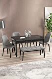 Rovena Armin Siyah Mermer 80x132 Açılabilir Mdf Mutfak Masası Takımı 4 Adet Sandalye+1 Bench