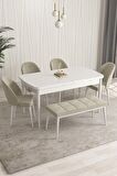 Rovena Arjeta Beyaz 80x132 Açılabilir Mdf Mutfak Masası Takımı 4 Adet Sandalye+1 Bench