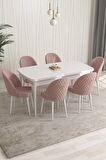 Rovena Arjeta Beyaz 80x132 Açılabilir Mdf Mutfak Masası Takımı 6 Adet Sandalye
