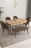 Rovena Arjeta Meşe 80x132 Açılabilir Mdf Mutfak Masası Takımı 4 Adet Sandalye+1 Bench
