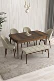 Rovena Arjeta Barok 80x132 Açılabilir Mdf Mutfak Masası Takımı 4 Adet Sandalye+1 Bench