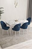 Rovena Arjeta Beyaz Mermer 80x132 Açılabilir Mdf Mutfak Masası Takımı 4 Adet Sandalye