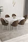 Rovena Arjeta Beyaz Mermer 80x132 Açılabilir Mdf Mutfak Masası Takımı 4 Adet Sandalye+1 Bench