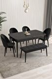 Rovena Arjeta Siyah Mermer 80x132 Açılabilir Mdf Mutfak Masası Takımı 4 Adet Sandalye+1 Bench