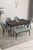 Rovena Arjeta Siyah Mermer 80x132 Açılabilir Mdf Mutfak Masası Takımı 4 Adet Sandalye+1 Bench