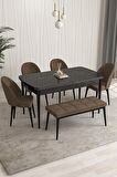 Rovena Arjeta Siyah Mermer 80x132 Açılabilir Mdf Mutfak Masası Takımı 4 Adet Sandalye+1 Bench