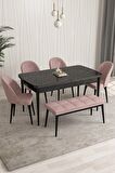 Rovena Arjeta Siyah Mermer 80x132 Açılabilir Mdf Mutfak Masası Takımı 4 Adet Sandalye+1 Bench