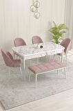 Rovena Marsilya Beyaz Mermer 80x132 Açılabilir Mdf Mutfak Masası Takımı 4 Adet Sandalye+1 Bench