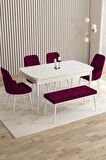 Rovena Flora Beyaz 80x132 Açılabilir Mdf Yemek Odası Takımı 4 Adet Sandalye+1 Bench