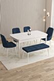 Rovena Flora Beyaz 80x132 Açılabilir Mdf Yemek Odası Takımı 4 Adet Sandalye+1 Bench