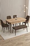 Rovena Flora Meşe 80x132 Açılabilir Mdf Yemek Odası Takımı 4 Adet Sandalye+1 Bench