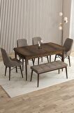 Rovena Flora Barok 80x132 Açılabilir Mdf Yemek Odası Takımı 4 Adet Sandalye+1 Bench