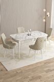 Rovena Flora Beyaz Mermer 80x132 Açılabilir Mdf Yemek Odası Takımı 4 Adet Sandalye
