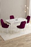 Rovena Flora Beyaz Mermer 80x132 Açılabilir Mdf Yemek Odası Takımı 4 Adet Sandalye