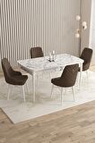 Rovena Flora Beyaz Mermer 80x132 Açılabilir Mdf Yemek Odası Takımı 4 Adet Sandalye