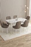 Rovena Flora Beyaz Mermer 80x132 Açılabilir Mdf Yemek Odası Takımı 6 Adet Sandalye