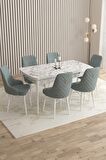 Rovena Flora Beyaz Mermer 80x132 Açılabilir Mdf Yemek Odası Takımı 6 Adet Sandalye