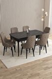 Rovena Flora Siyah Mermer 80x132 Açılabilir Mdf Yemek Odası Takımı 6 Adet Sandalye