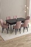 Rovena Flora Siyah Mermer 80x132 Açılabilir Mdf Yemek Odası Takımı 6 Adet Sandalye