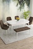 Rovena Eylül Beyaz 80x132 Açılabilir Mdf Yemek Odası Takımı 4 Adet Sandalye+1 Bench
