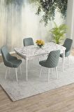 Rovena Eylül Beyaz Mermer 80x132 Açılabilir Mdf Yemek Odası Takımı 4 Adet Sandalye