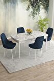 Rovena Eylül Beyaz Mermer 80x132 Açılabilir Mdf Yemek Odası Takımı 4 Adet Sandalye